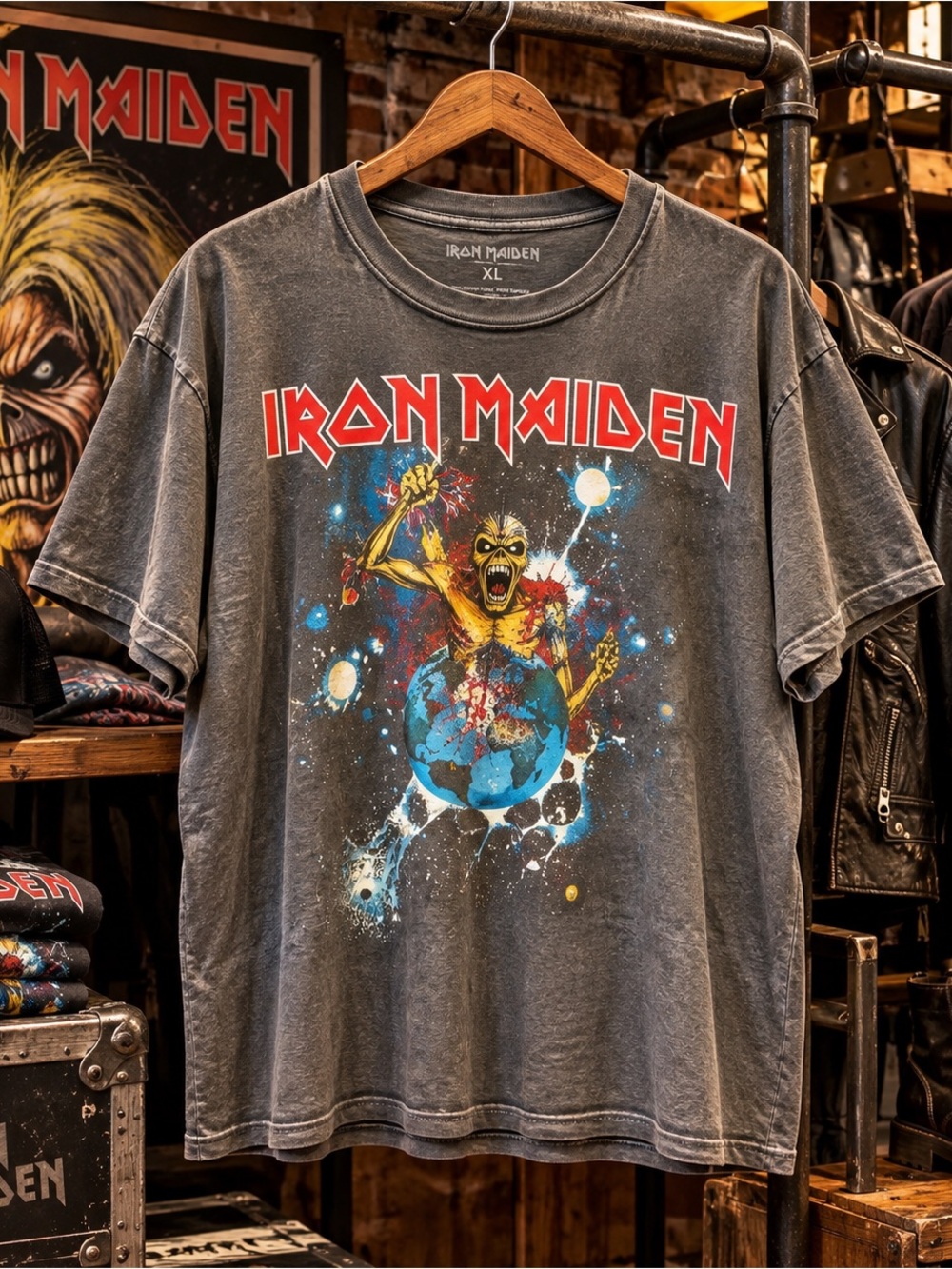 Iron Maiden Eddie Graphic T-Shirt XL Distressed Wash Heavy Metal Band Tee